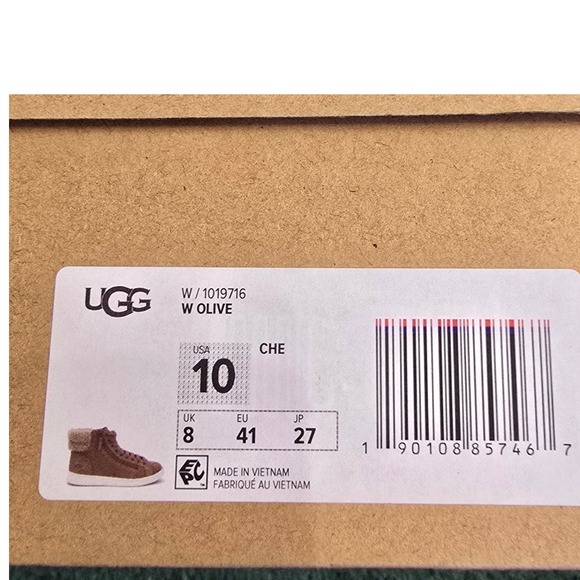 UGG Womens Size 10 Olive Chestnut Leather High Top Sneakers Fur Trimmed 1019716 - Picture 2 of 12